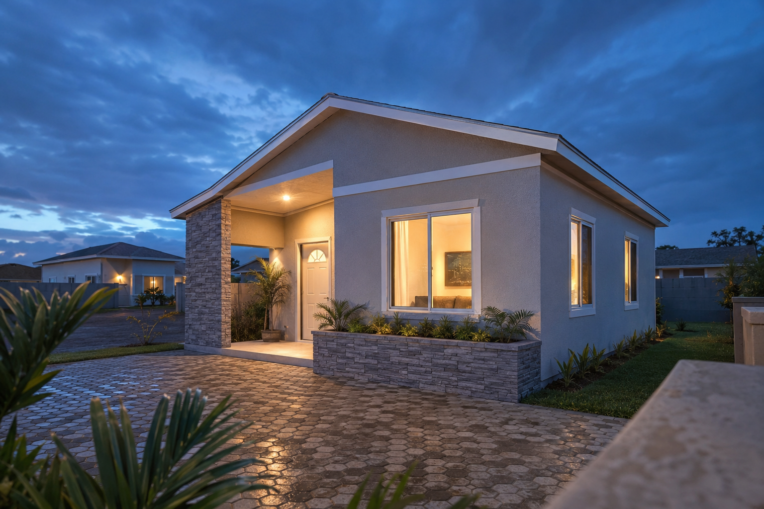 Grey ledge façade update concept featuring Linear Ledge Stone · Grey Blend