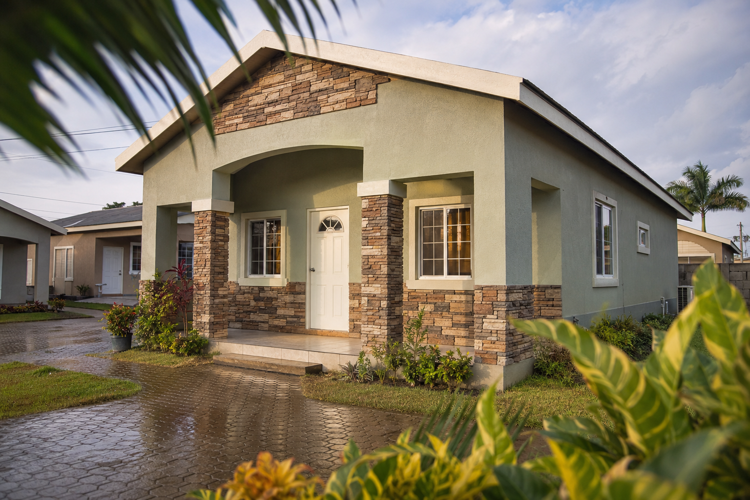 Earth-blend gable accent concept featuring Rustic Stone · Earth Blend