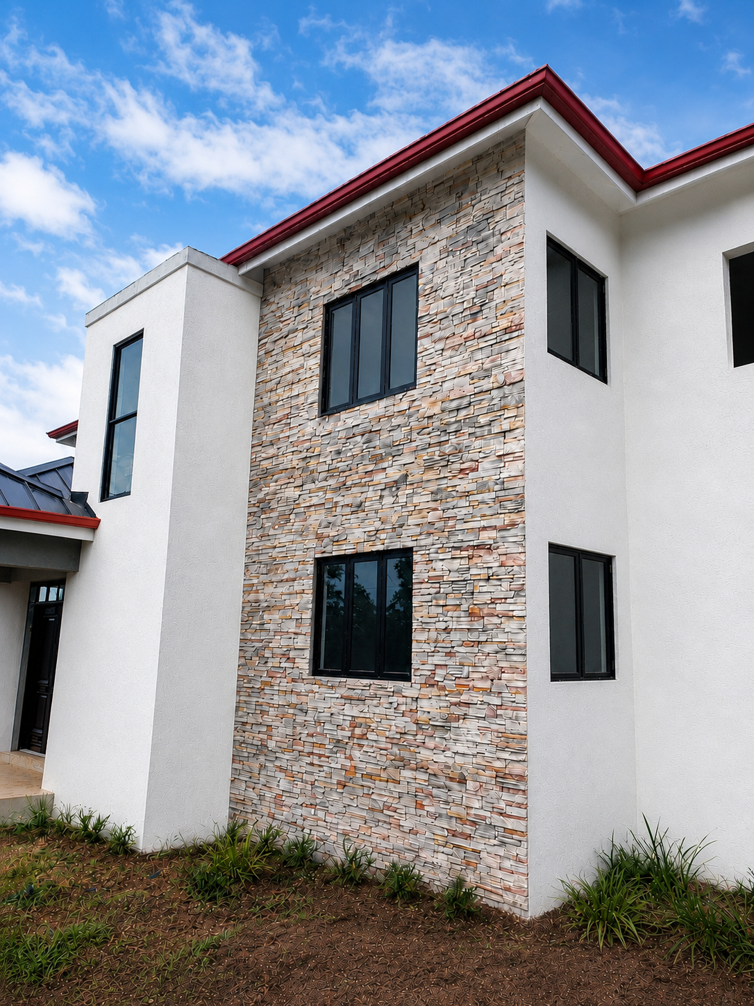 Two-storey centre façade featuring ConCreate Rustic Stone Veneer